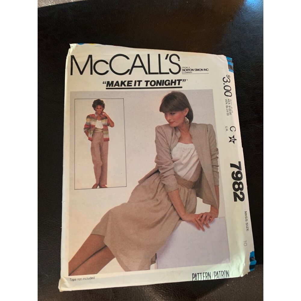 McCall's Misses Jacket Skirt Pant Sewing Pattern Size 10 7982 - Uncut